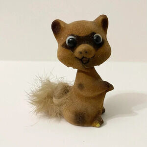 Vtg Small Flocked Raccoon Nodder Fury Tail Bobble Head 3 Inch Hong Kong Flaws